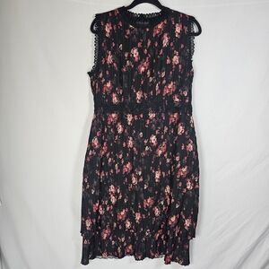 Foxiedox Black‎ and Pink Floral Pleaded Midi Dress